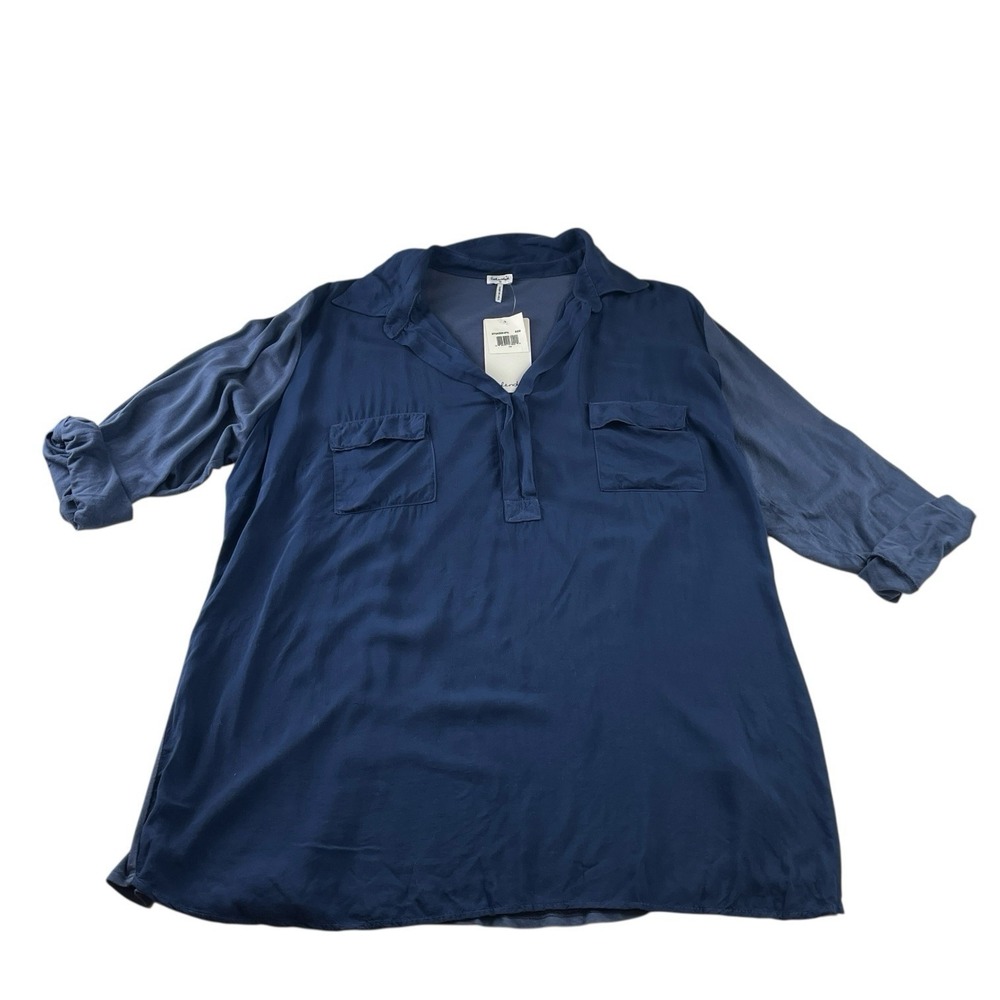 Splendid 1X Blue Utility Tunic Shirt Top Roll Tab Sleeve Pockets NWT